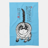 チョンキーストライプの日本のタビー猫 キッチンタオル (縦)