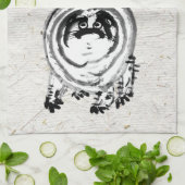 チョンキーストライプの日本のタビー猫 キッチンタオル (折り畳み)