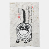 チョンキーストライプの日本のタビー猫 キッチンタオル (縦)