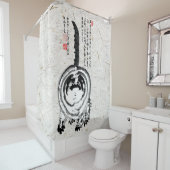 チョンキーストライプの日本のタビー猫 シャワーカーテン (インサイチュ)