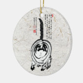 チョンキーストライプの日本のタビー猫 セラミックオーナメント (左)