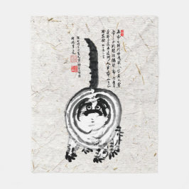 チョンキーストライプの日本のタビー猫 フリースブランケット