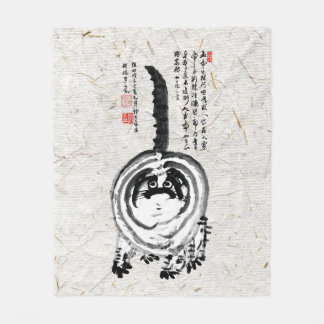 チョンキーストライプの日本のタビー猫 フリースブランケット