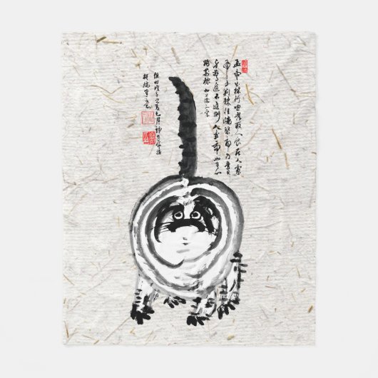 チョンキーストライプの日本のタビー猫 フリースブランケット (正面)