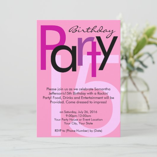 チョンキーピはっきりしたンク型バースデーパーティーの招待状 招待状 (スタンド正面)