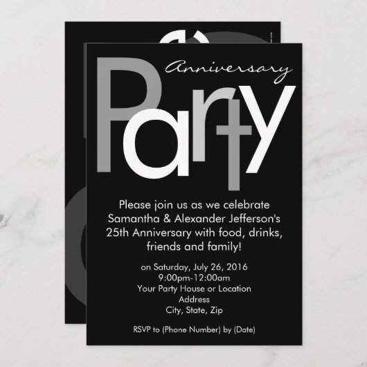 チョンキーブラック/ホワイトアニバーサリーパーティの招待状 招待状 (正面/裏面)