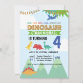 チョンプストンプグロウキッズ(任意の年齢)恐竜誕生日 招待状 (正面)