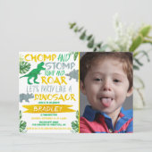 チョンプ&ストンプ!恐竜の任意の年齢誕生日写真 招待状 (スタンド正面)
