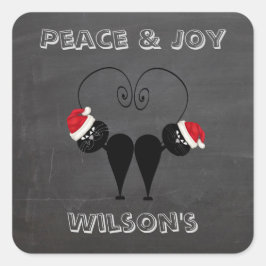 チョークおもしろいボードのサンタパーソナライズされた猫カップル スクエアシール