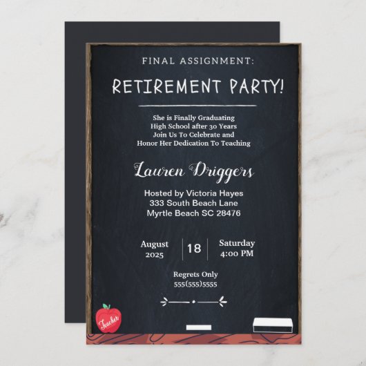 チョークおもしろいボード先生退職招待状 招待状 (正面/裏面)