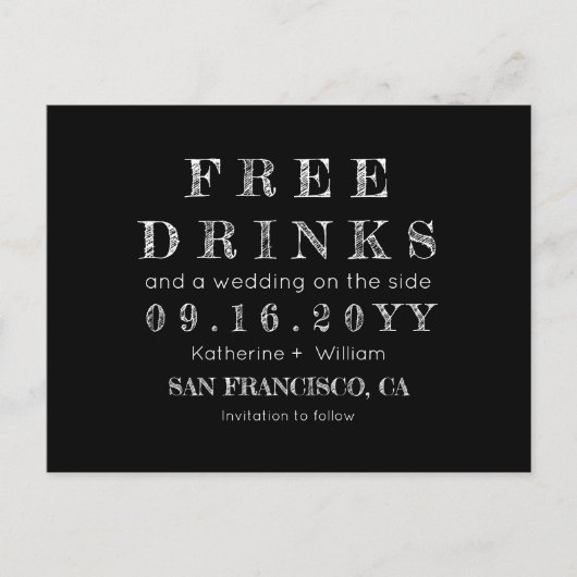 チョークおもしろいボード無料ドリンク結婚式の日付を保存 案内ポストカード (正面)