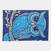 チョークお洒落フクロウ キッチンタオル (横)