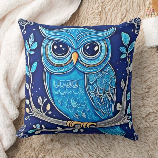 チョークお洒落フクロウ クッション (ブランケット)