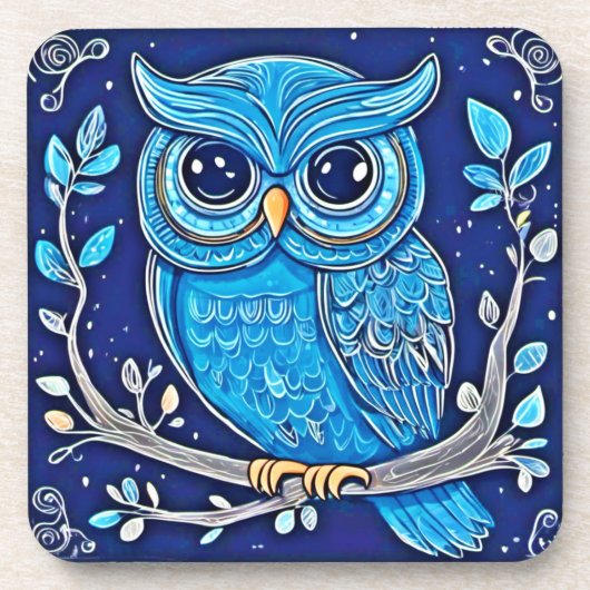 チョークお洒落フクロウ コースター (正面)