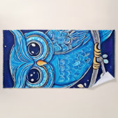 チョークお洒落フクロウ ビーチタオル (正面)