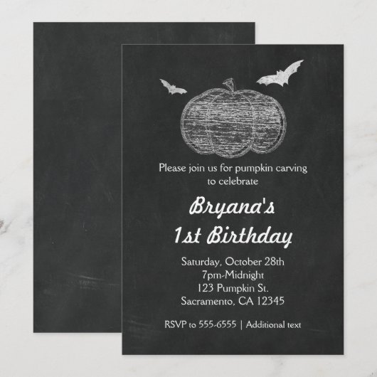 チョークで描かれたかぼちゃの黒板 ハロウィンの招待状 招待状 (正面/裏面)