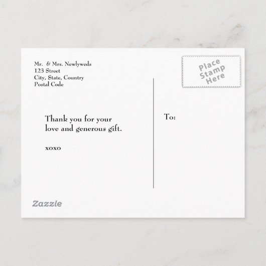 チョークで描かれた4枚の写真のモザイク　素朴なウェディング　サンキュー 案内ポストカード (裏面)