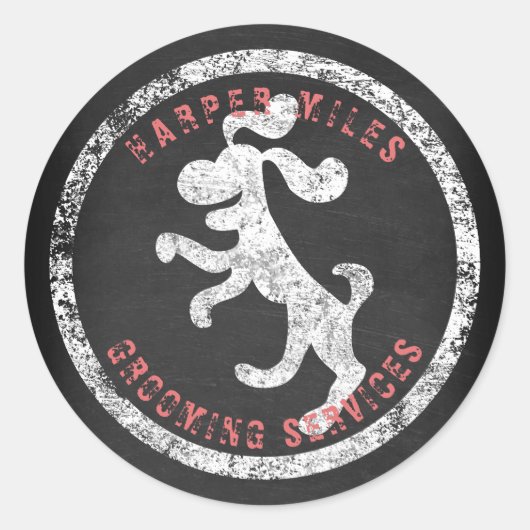 チョークのハッピードッグのロゴが入った素朴なシール ラウンドシール (正面)