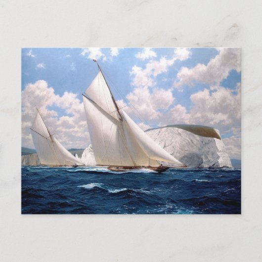 チョークの崖の近くの海のレース ポストカード (正面)