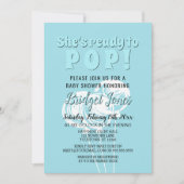 チョークの気球の空色の男の子のシャワーをぽんと鳴らすために用意して下さい 招待状 (正面)