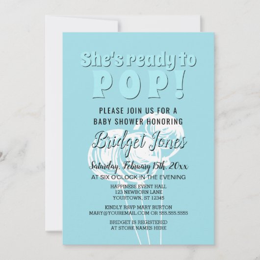 チョークの気球の空色の男の子のシャワーをぽんと鳴らすために用意して下さい 招待状 (正面)