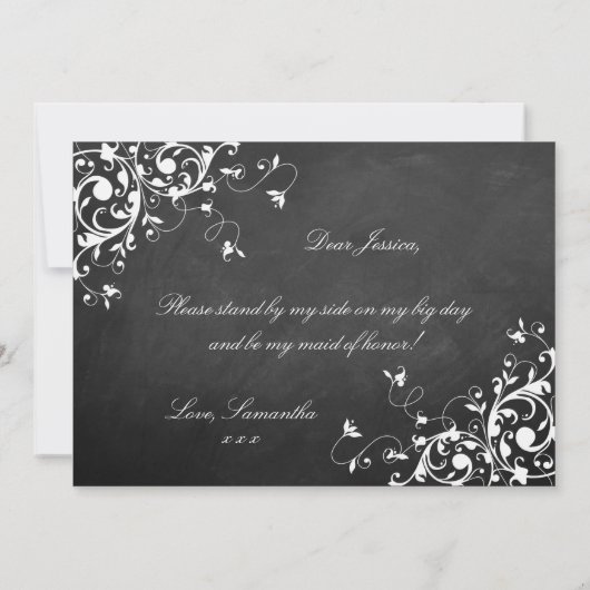 チョークの渦巻きエレガントメイド・オブ・オーナー(花嫁付き添い人)か 招待状 (裏面)