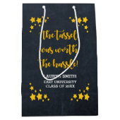 チョークの金ゴールドの星のパーソナライズな卒業 ミディアムペーパーバッグ (正面)