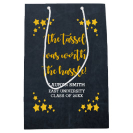 チョークの金ゴールドの星のパーソナライズな卒業 ミディアムペーパーバッグ