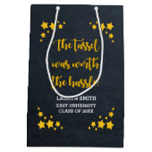 チョークの金ゴールドの星のパーソナライズな卒業 ミディアムペーパーバッグ (裏面)