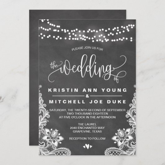 チョークぶら下がったズライツ&レース結婚式招待状 招待状 (正面/裏面)