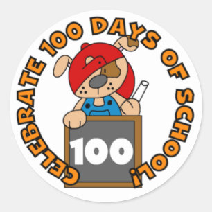 チョークを持つ子犬100日の学校のステッカー ラウンドシール