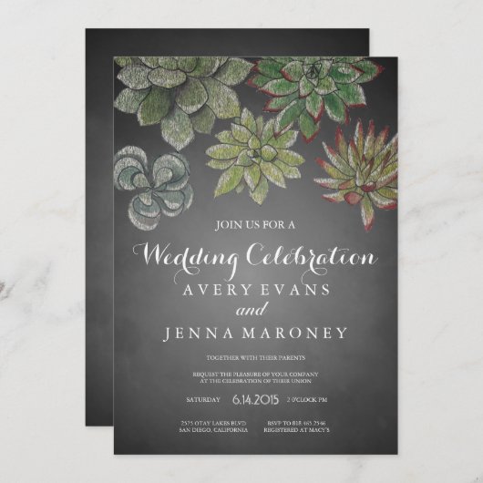 チョークアート多肉植物結婚式招待状 招待状 (正面/裏面)