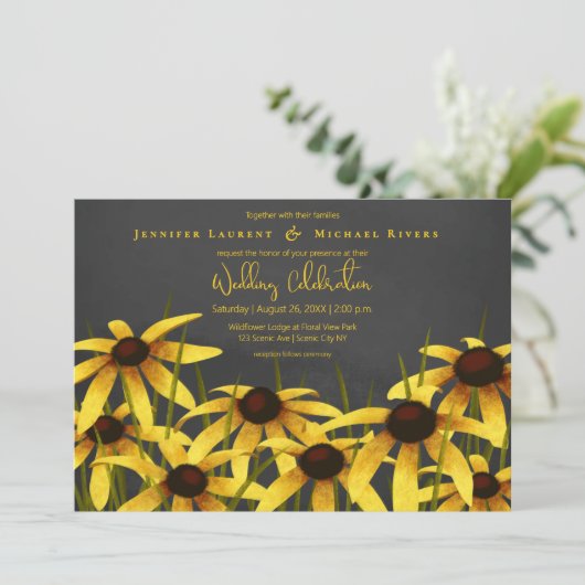 チョークアート黒いアイドササンズ牧草地結婚草 招待状 (スタンド正面)