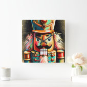 チョークイラストレーションクリスマスナツクラッカーII スクエア壁時計 (ホーム)