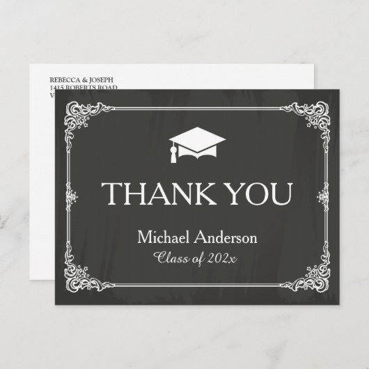 チョークエレガントボードグラッドキャップ卒業ありがとう ポストカード (正面/裏面)