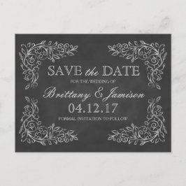 チョークエレガントボードフィリグリー結婚式の日付を保存 案内ポストカード