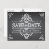 チョークエレガントボード日付のハガキ結婚ーを保存 案内ポストカード (正面/裏面)