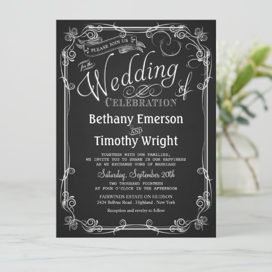 チョークエレガントボード結婚式招待状 招待状 (スタンド正面)