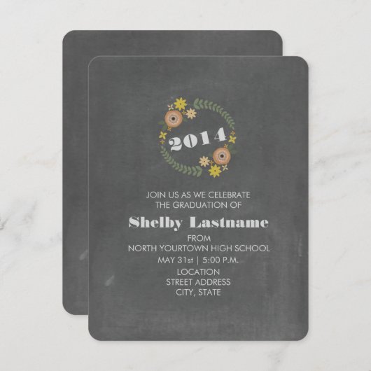 チョークオレン刺激を受けたジフローラリース卒業 招待状 (正面/裏面)