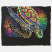 チョークカラフルスケッチウミガメ フリースブランケット (正面(横))