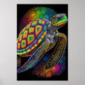 チョークカラフルスケッチウミガメ ポスター (正面)