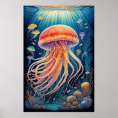 チョークカラフルスケッチクラゲ ポスター (正面)