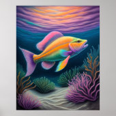 チョークカラフルスケッチリーフフィッシュピンクII ポスター (正面)