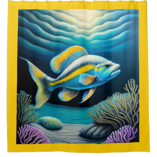 チョークカラフルスケッチリーフフィッシュ シャワーカーテン (正面)