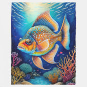 チョークカラフルスケッチ魚 フリースブランケット (正面)