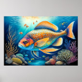 チョークカラフルスケッチ魚 ポスター (正面)