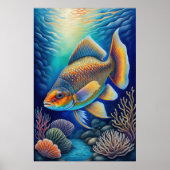 チョークカラフルスケッチ魚 ポスター (正面)