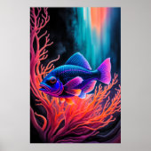 チョークカラフルスケッチ魚 ポスター (正面)