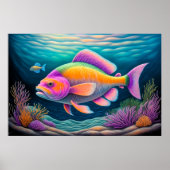 チョークカラフルスケッチ魚 ポスター (正面)