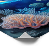 チョークカラフルスケッチ魚 ポスター (角)